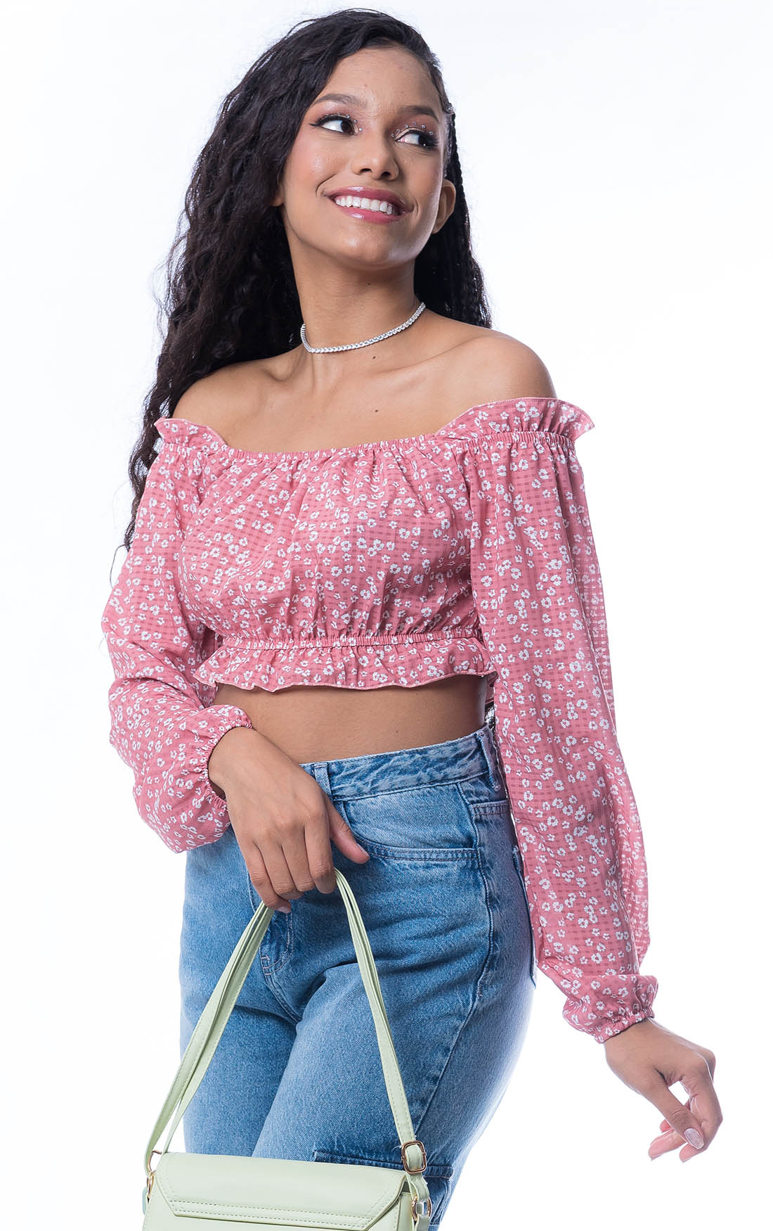 BLUSA MANGA LONGA CAMPONESA COM ELÁSTICO ESTAMPADA CÓDIGO GIRLS