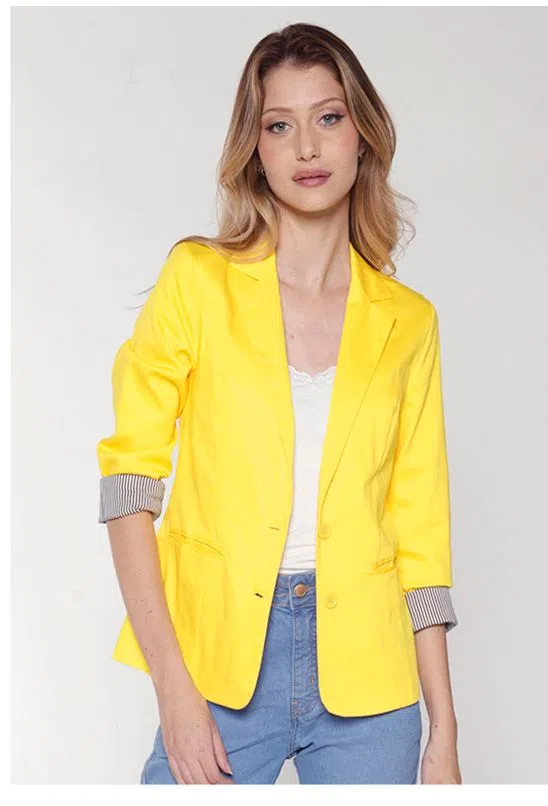 Blazer Curto Feminino em Algodão Sob Amarelo