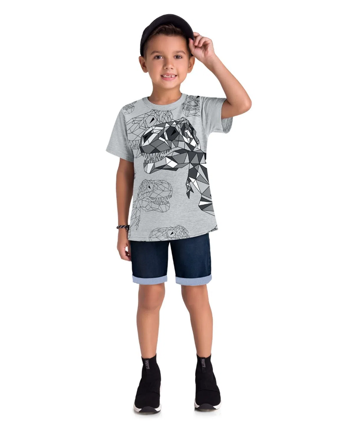 CAMISETA INFANTIL MENINO MALHA ESTAMPA DE DINOSSAURO BRANDILI