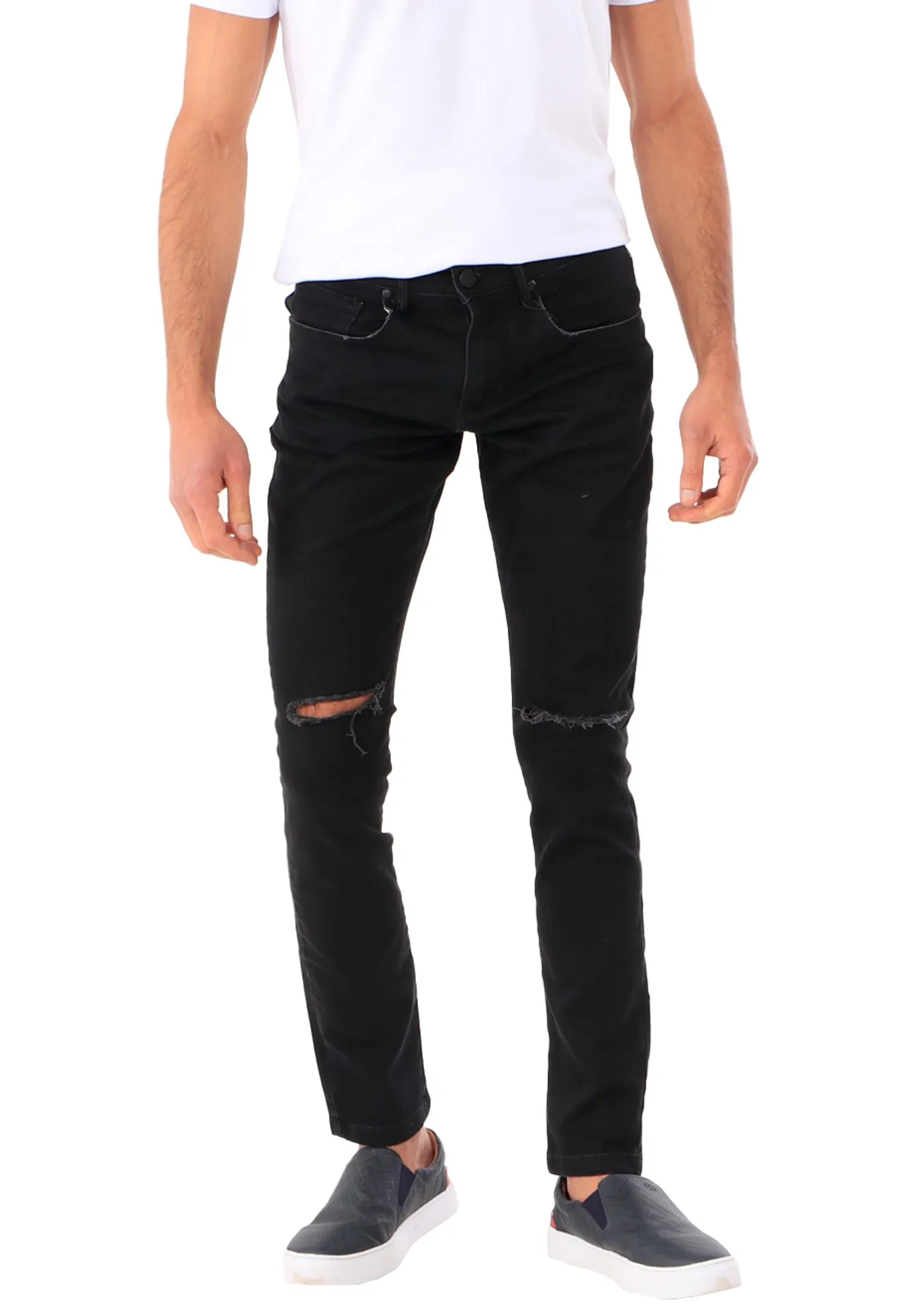 Calça Disky Masculina Jeans Skinny Destroyed Black