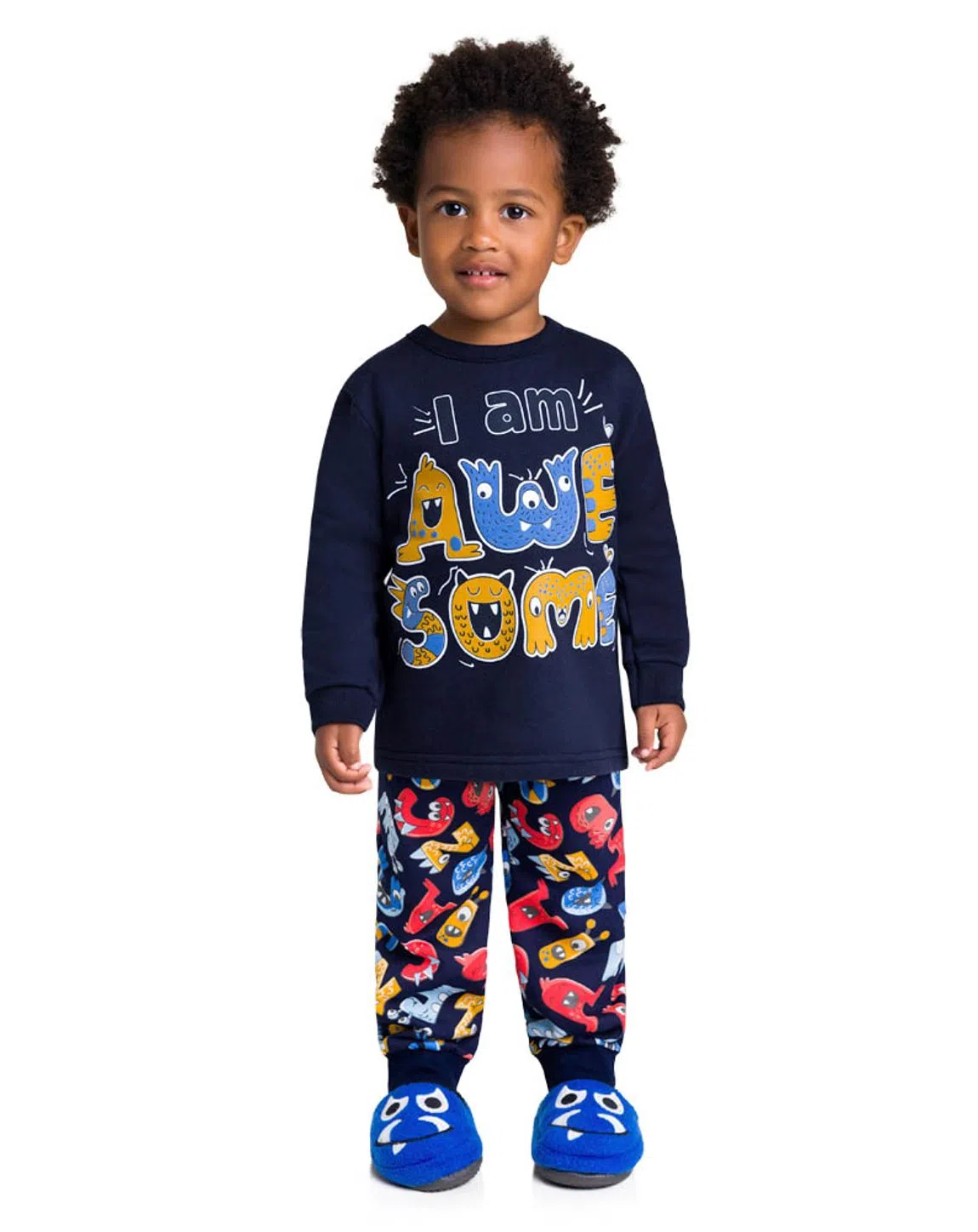 PIJAMA INFANTIL MENINO COM ESTAMPA DE MONSTRINHOS QUE BRILHA NO ESCURO BRANDILI