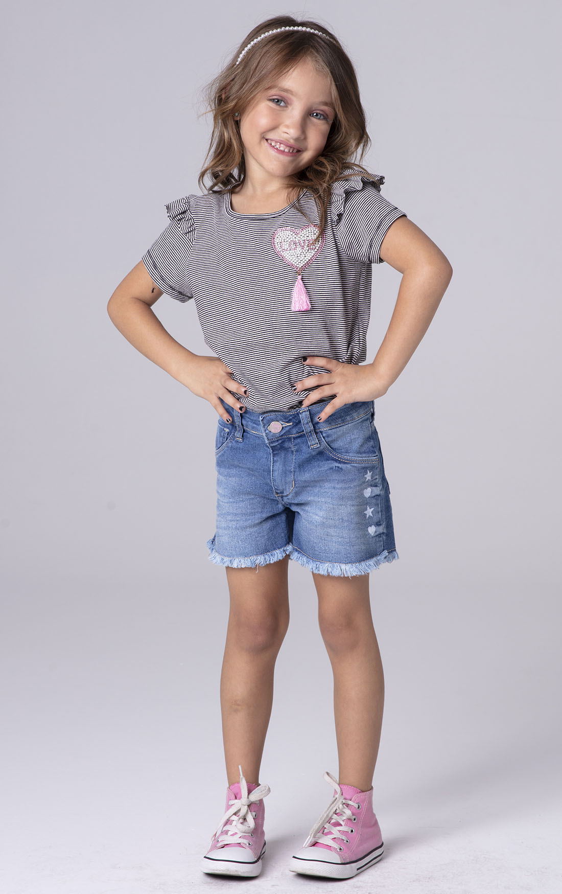 SHORTS JEANS BARRA DESFIADA ALICE MONTEIRO CÓDIGO KIDS