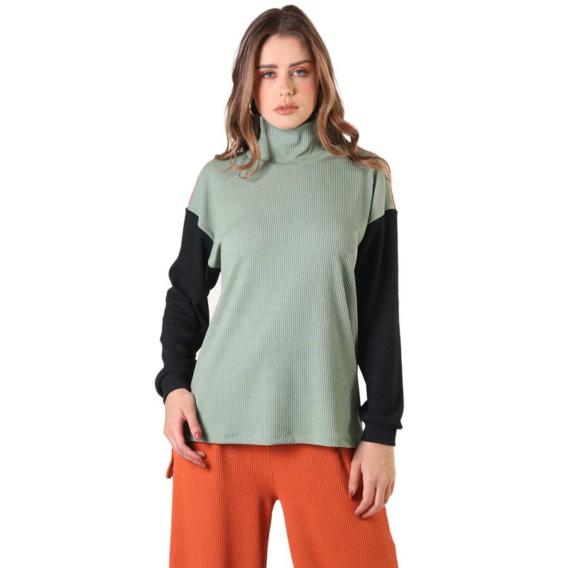 Blusa Feminina Gola Alta Bicolor Firenze