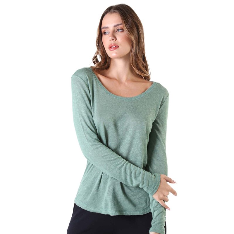 Blusa Feminina Manga Longa Linho Mistic