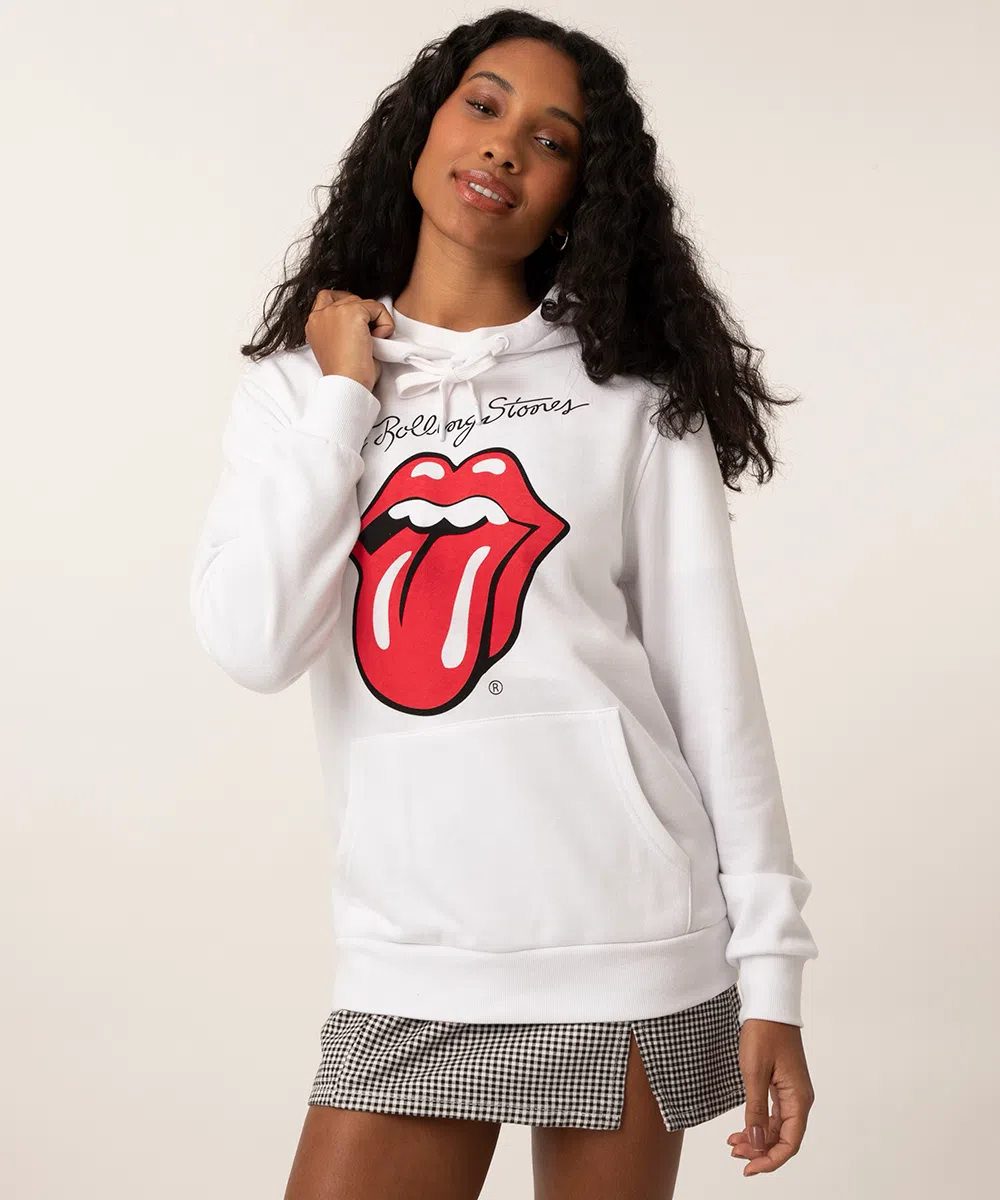 blusão de moletom com capuz the rolling stones off white