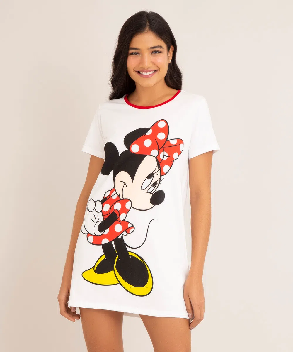 camisola manga curta de algodão minnie branca