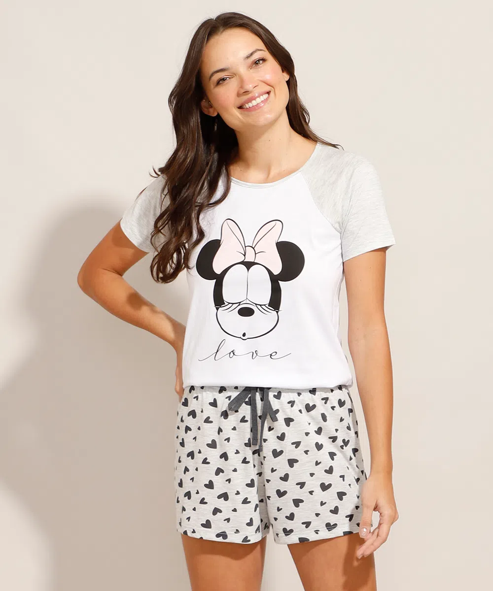 pijama manga curta minnie off white